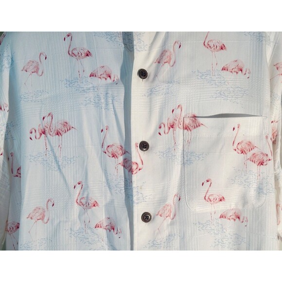 CARIBBEAN Men's Short Sleeve Button Down Flamingo Bird Shirt Large - Picture 3 of 6